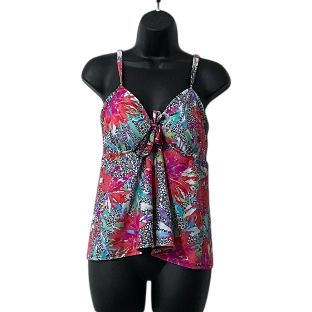 Swimsuits For All Floral Geometric Print Tankini Swim Top Size 12